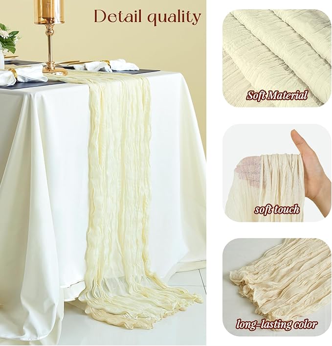 Sioloc 10 Pack Beige Cheesecloth Table Runner Fall Autumn Decor for Home 10ft Table Cloth for Tea Wedding Birthday Party Baby Bridal Shower Halloween Thanksgiving