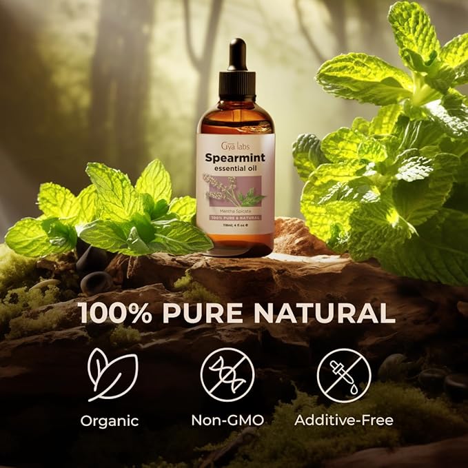 Gya Labs Spearmint Essential Oil for Facial Hair - Huge 4 Fl Oz - 100% Pure Natural Spearmint Oil for Diffuser, Skin, Massage, Aromatherapy & Candle Making Scent