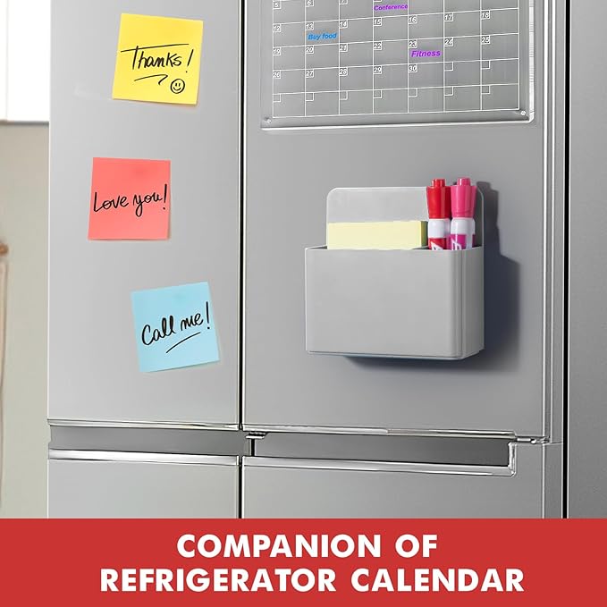 BEYGORM 2 Pack Plastics Magnetic Pen Holder for Refrigerator, Dry Erase Marker Holder for Whiteboard,Magnet School Locker Organizer Accessories, Pencil Cup, Pen Caddy, Classroom Organization(Grey)