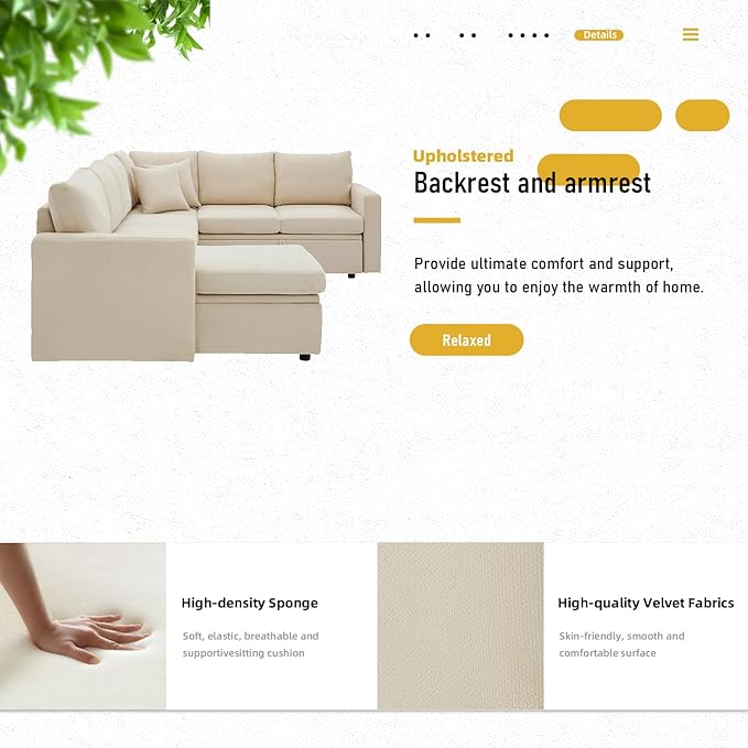 7 - Seater Sofa Bed, Large U - Shaped Modular Sectional Sofa, Oversized Pull - Out Sleeper with Storage for Living Room, Beige