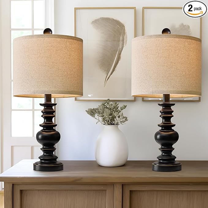 BOBOMOMO 20" Table Lamp Set of 2 for Bedroom Living Room Vintage Rustic Traditional Nightstand Bedside Lamps(Suitable for Decorating Small Areas)