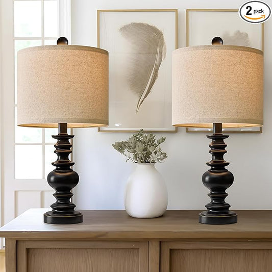BOBOMOMO 20" Table Lamp Set of 2 for Bedroom Living Room Vintage Rustic Traditional Nightstand Bedside Lamps(Suitable for Decorating Small Areas)