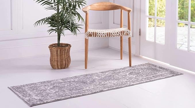 Unique Loom Rosso Collection Vintage, Traditional, Bohemian, Geometric, Distressed, Southwestern Area Rug (2' 7 x 10' 0 Runner, Gray/Ivory)