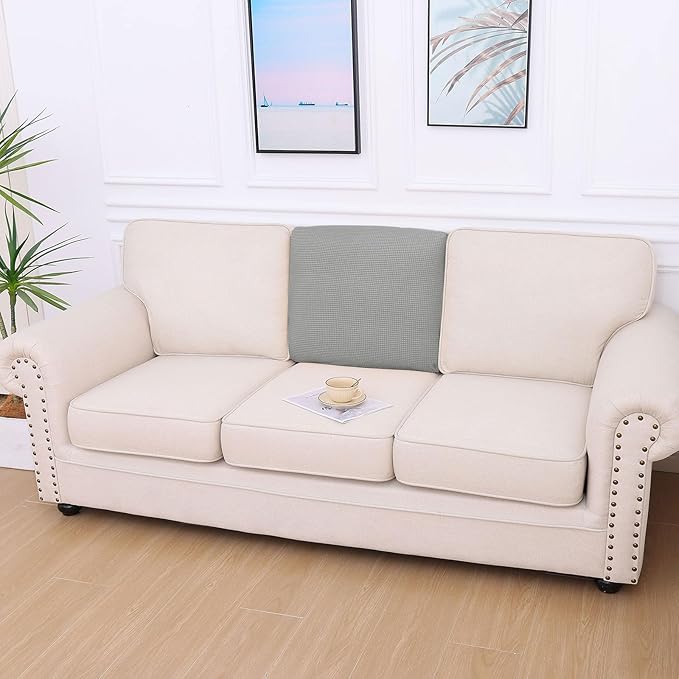 hyha Waterproof Couch Cushion Covers for Pets, Non Slip Sofa Cover for Dogs Washable, Soft Thick Stretch Jacquard Fabric, Sofa Slipcovers with Elastic Bottom (1 Piece for Backrest L, Light Grey)
