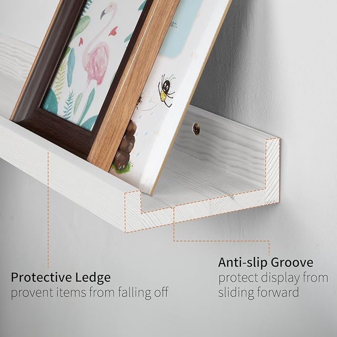 SAUMONIERES Picture Ledge Shelf Floating Book Shelves Set of 2 Wall Mounted Solid Wood for Bedroom Bathroom Living Room Kitchen, 36 Inch White