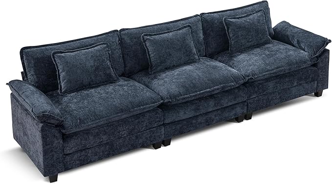 URRED Modular Sectional Sofa Comfy Cloud Couch, Modern Chenille Sofa Sleeper Deep Seat Couches with Ottoman/Pillows for Living Room (Blue, 117'')