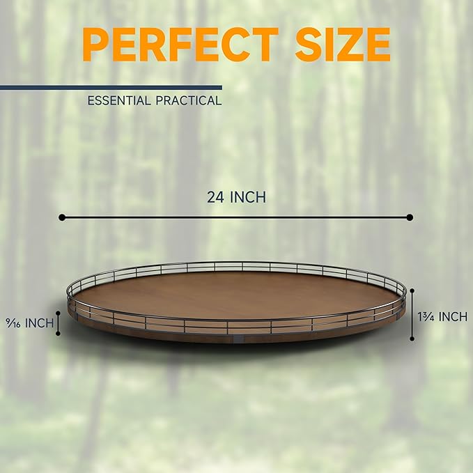 Farmhouse Oak 24" Lazy Susan Turntable Organizer for Cabinet, Round Wooden Lazy Susan Organization and Storage for Dining Table, Pantry, Kitchen, Countertop, Cupboard,Home Decor, Walnut