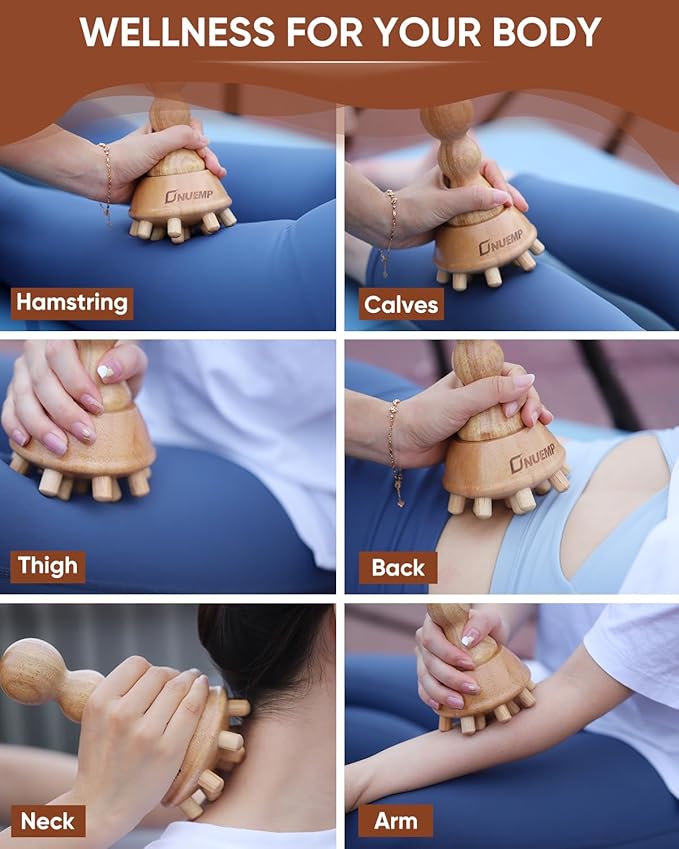 ONUEMP Cellulite Massage Tool, Wood Therapy Massage Tools Lymphatic Drainage Massager, Maderoterapia Kit Colombiana Lipedema Massagers Meridian Brush for Fascia Release, Body Sculpting