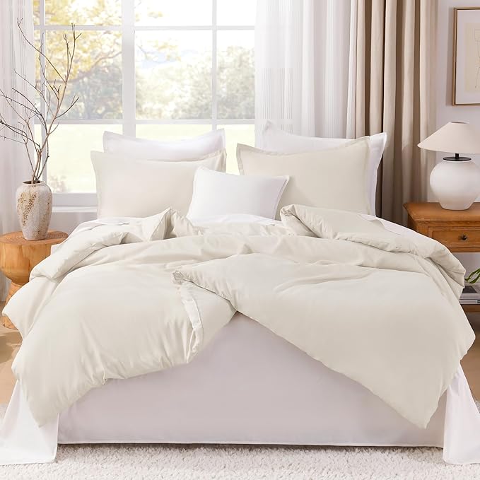 Litanika Oversized King Comforter 128x120 Beige, 3 Pieces Lightweight Solid Bedding Comforter Set, All Season Fluffy Bed Set (1 Comforter & 2 Pillowcases)
