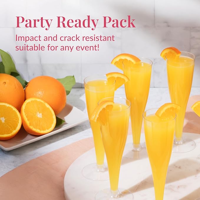 Prestee Set of 200 Plastic Champagne Flutes - Clear Champagne Glasses for Parties, Weddings, Events - 4.5 oz Disposable Drinkware - Elegant Stemware for Toasts Cocktails Mimosas