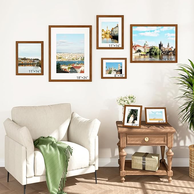 IBUYKE 8x10 Picture Frame,Solid Oak Wood 8x10 Photo Frame with Mat to 5x7,10x8 Picture Frames With Tempered Glass,Tabletop or Wall Mount Display,Home Decor,Walnut Oak 8 x 10 Frame,UWPF0810H