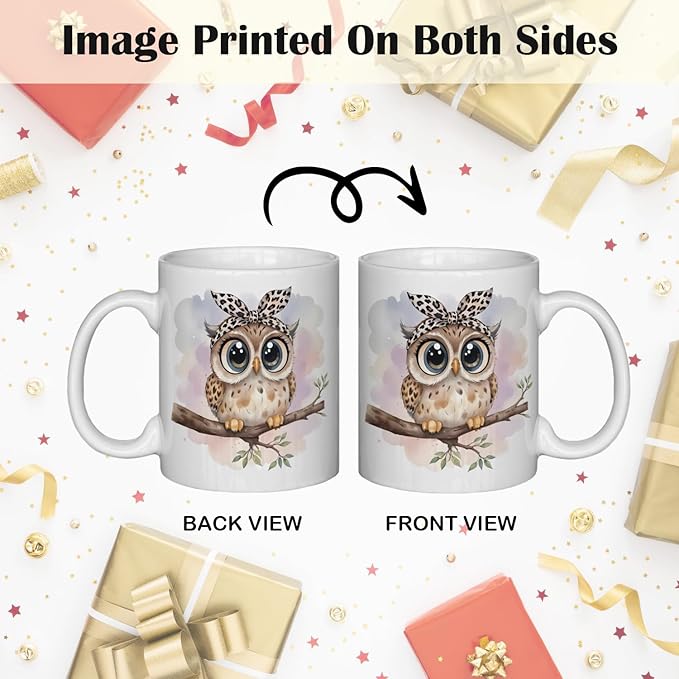 JINYO Coquette Leopard Bow Owl Mug, Cute Owl Coffee Cup, Gifts for Owls Lovers Women, Cute Wild Animal Ceramic Coffee Tea Mug 11 oz