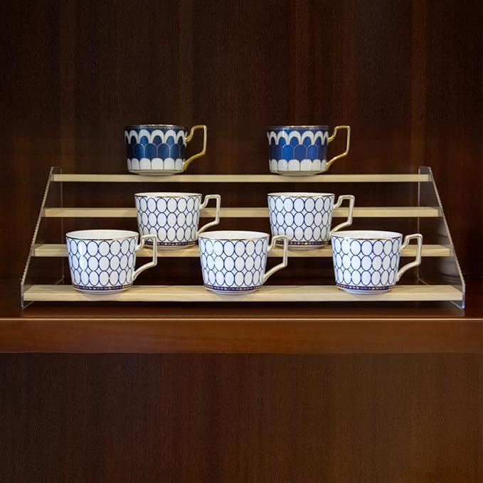 nianfeng Tiered Spice Rack, 4-Tier Spice Pantry Kitchen Cabinet Organizer, 19.9-Inch, Natural Wood Acrylic Stair Riser Stand, Countertop Seasoning Shelf