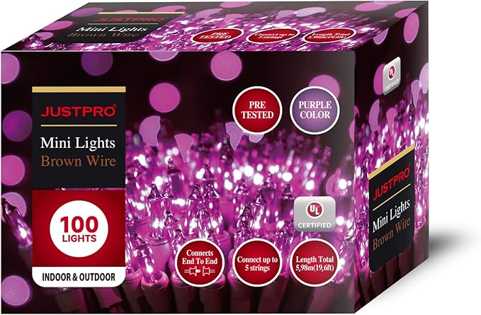 100LIGHTS Purple Extra-Bright with End Connectors Halloween Decorative Lights 5.98m UL Certified Mini String Light Set Waterproof for Halloween Home Garden Christmas Tree Party Patio Wedding