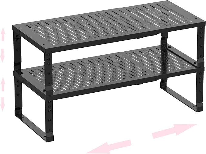 Metal Stackable Expandable Storage Shelf - Multi-Functional Home Storage Shelf, Suitable for Kitchen, Cabinet,Bathroom, Office, Garage, etc.(2PACKS/Black/Large