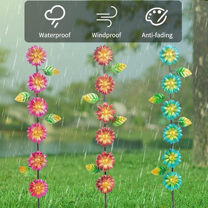 3Pack Flowers Decorative Garden Stakes,Spring Outdoor Metal Flowers Decorations,Metal Yard Art for Outside Patio Porch Decor(22.6 * 5.1IN)