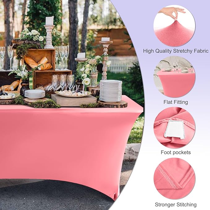 ABCCANOPY 5 FT Pink Spandex Table Cover Stretch Fitted Wrinkle Resistant Tablecloth Reuse for Rectangular Folding Table Patry Event Wedding Banquet Protector