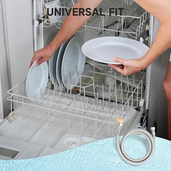 Roastove Universal Dishwasher Installation Kit,4 Ft Stainless Steel Dishwasher Hose,Burst Proof Water Supply Line with 3/8" Compression Connections