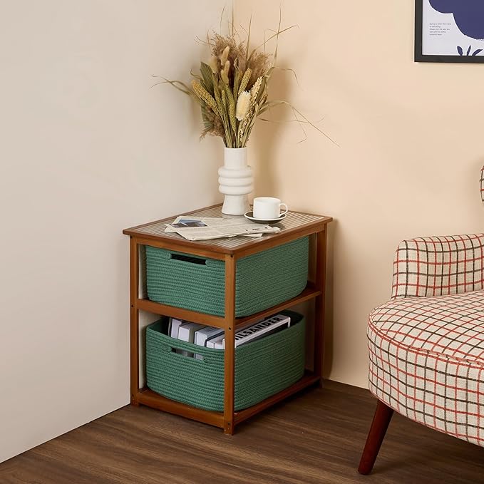 Large Storage Baskets for Organizing, Closet Shelf Baskets for Clothes Blanket Towels, Baby Nursery, Toy Bins Box, Woven Rope Baskets, 17 x 13 x 7.5”, 4 Packs Green