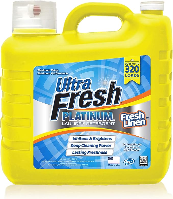 Ultra Fresh 2 Pack Platinum Liquid Laundry Detergent up to 320 Loads, Fresh Linen - Deep Cleaning Power and Fresh Scent for Washing Clothes