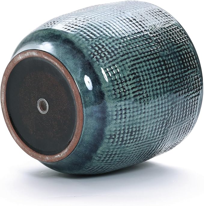 LuxenHome 12" Dia Large Ceramic Pots for Plants, Modern Green Glazed Planters for Outdoor Plants, Round Indoor Flower Pots with Drainage Hole and Rubber Plug for Home Garden Patio