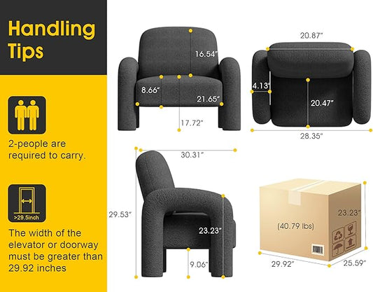 Modern Sherpa Accent Chair, Teddy Upholstered Arm Single Sofa, Cozy Fluffy Reading Chair for Living Room, Bedrooms, Corner (Grey)