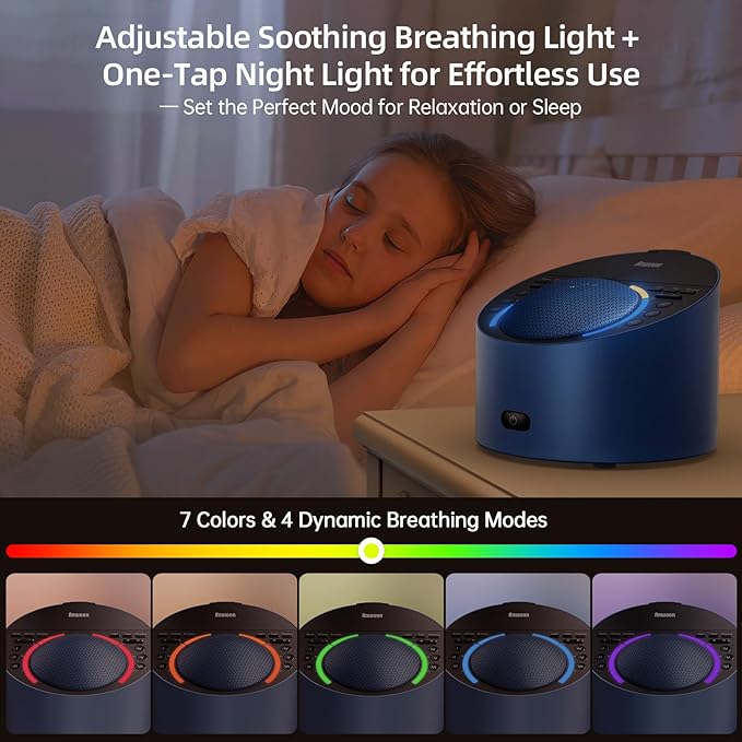 Sound Machine & Soothing Light |Optional Expan. Aroma Diffuser & Schumann Resonance (Add'l Purchase) |Premium Metal Shell with 50+ Calming Sounds System for Sleep, Focus, Relaxation –Adults Kids Baby