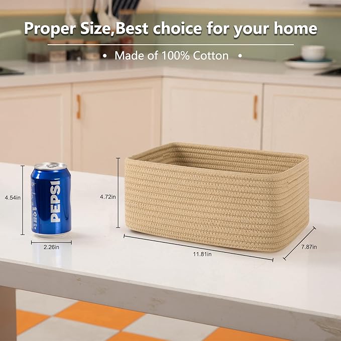 4 Pack Small Storage Shelf Baskets for Organizing, Mini Woven Rope Storage Bins for Towels, Cute Decorative Closet Organizer,Baby Nursery, Gift Empty Baskets -11.81''Lx7.87''Wx4.72''H-Jute