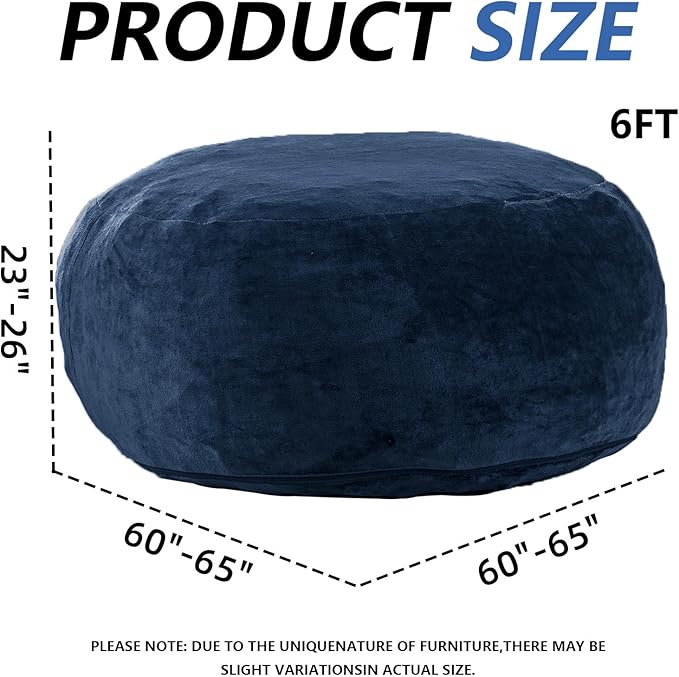 6FT,Oversized Bean Bag Chairs for Adults,Giant beanbag with Filler Included,Fluffy Memory Foam,Soft and Comfy Corduroy Fabric,Gaming Chairs Suitable for Living Room and Bedroom (Blue, 6 Foot)