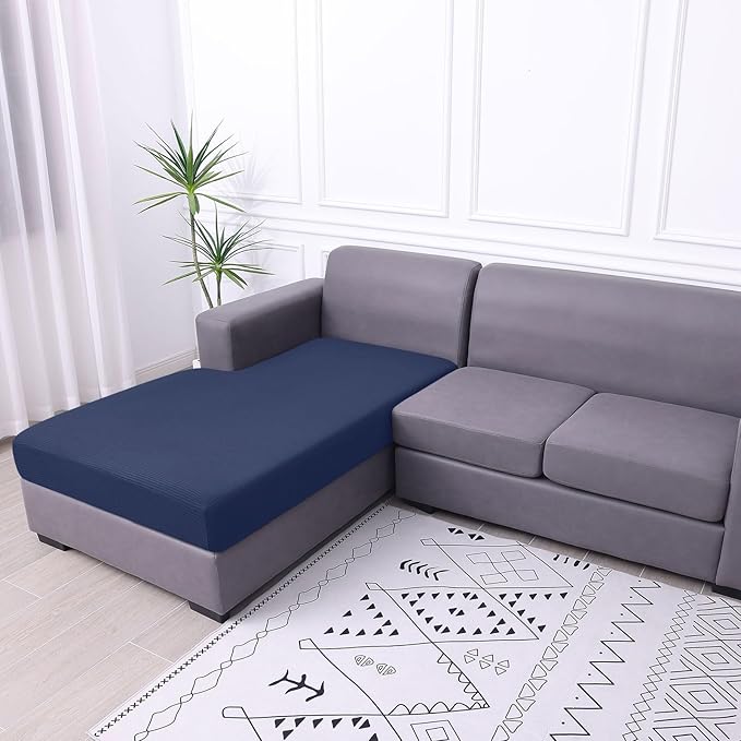 hyha Waterproof Sectional Couch Covers, Non Slip Sofa Couch Cushion Covers L Shape, Thick Stretch Jacquard Fabric, Washable Sofa Slipcovers with Elastic Bottom (1 Piece for Chaise, Navy)