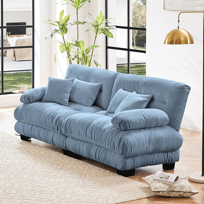 Modular Sectional Sofa, Comfy Cloud Couch Oversized Loveseat, Sectional Couches for Living Room, Modern Chenille Couch for Bedroom, Sleeper Deep Seat Sofa with Throw Pillows, Blue