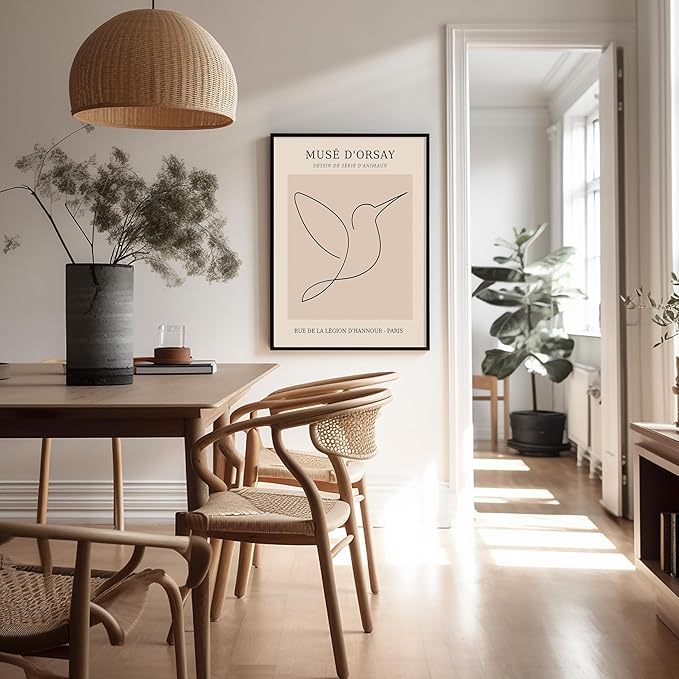 Poster Master Vintage Poster - Retro One Line Hummingbird Drawing Print - Bird Line Art - Minimal Gift for Him, Her, Animal Lover - Abstract Decor for Home, Office - 8x10 UNFRAMED Wall Art