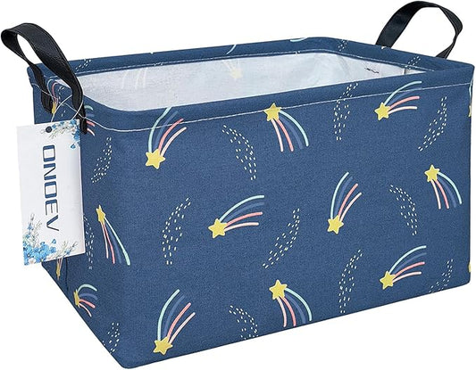 Rectangular Folding Laundry Basket,waterproof Canvas Basket,gift basket,Suitable for children's room,Office,Clothes,Toys Storage(Blue Meteor)