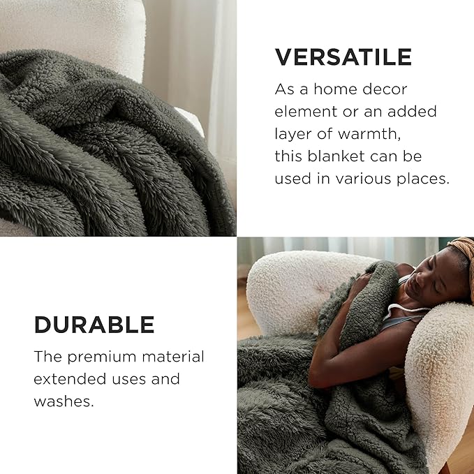 Bedsure GentleSoft Fluffy Olive Green Throw Blanket, Moss Green Decor Cozy Gifts for Women, Men, Soft Fleece Fuzzy Sherpa Plush Warm Thick Faux Fur Throw Blanket for Couch, House, 50x60