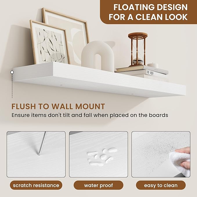 fuqing Floating Shelves for Wall, Bathroom Shelf Wall Mounted for Storage, Shelves with Invisible Bracket for Bedroom, Kitchen, Living Room, Farmhouse Small Book Shelf, 32 Inch Set of 2, White