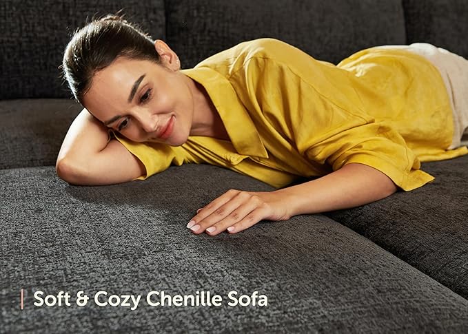 HONBAY Grey Chenille Fabric Modular Sectional Sofa with Storage, U Shaped Sectional Couch for Living Room, 111.10W x 66.20D x 35.40H inches