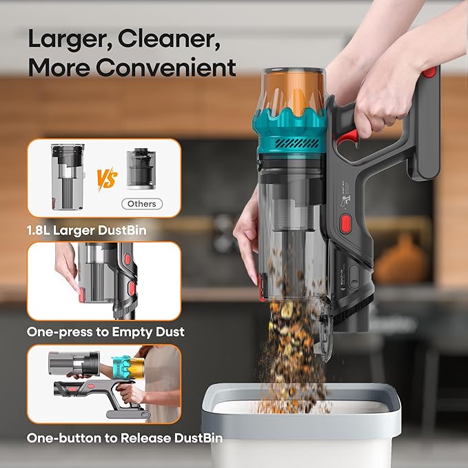 Cordless Vacuum Cleaner, Upgraded 580W 48KPA 65Mins Vacuum Cleaners for Home, Stick Vacuum with Self-Standing and Touch Screen, Anti-Tangled Handheld Vacuum for Pet Hair, Floors, Carpets, K10