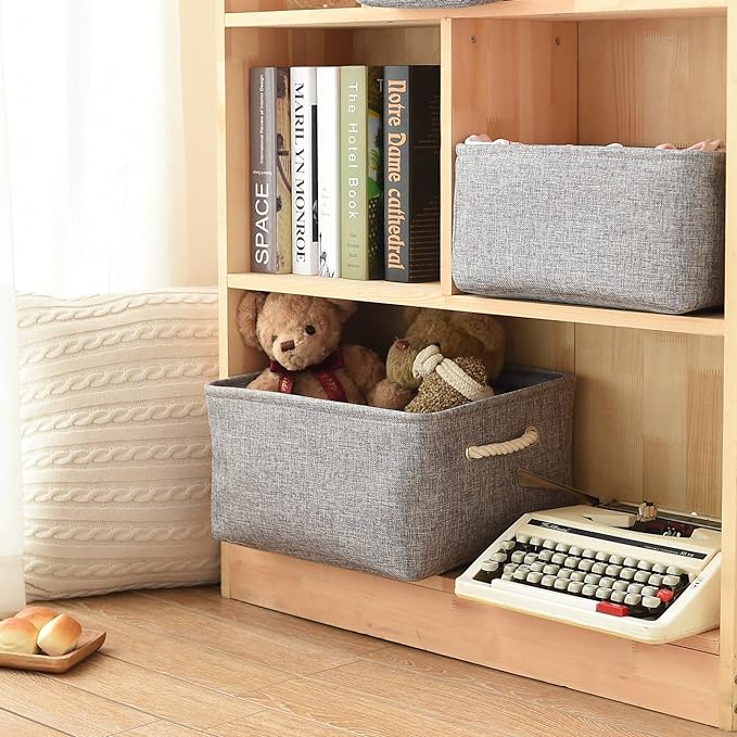TheWarmHome Large Storage Bins Basket, 2 Pack Grey Fabric Storage Cubes for Changing Table Nursery Livingroom Kidsroom Playroom Toy, Collapsible Storage Baskets for organizing Shelves Closet