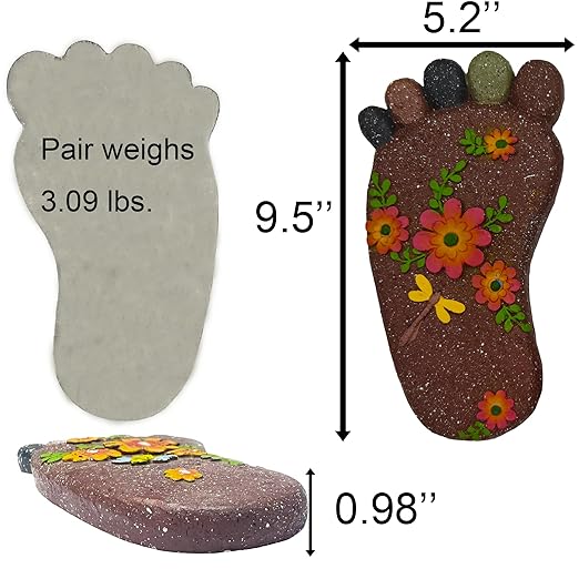 Stepping Stones Outdoor - Garden Decorative Stones for Patio, Deck, Garden or Sidewalk Home Decor Footprint Shaped Stepping Stones Set of 2 (Dark Brown)
