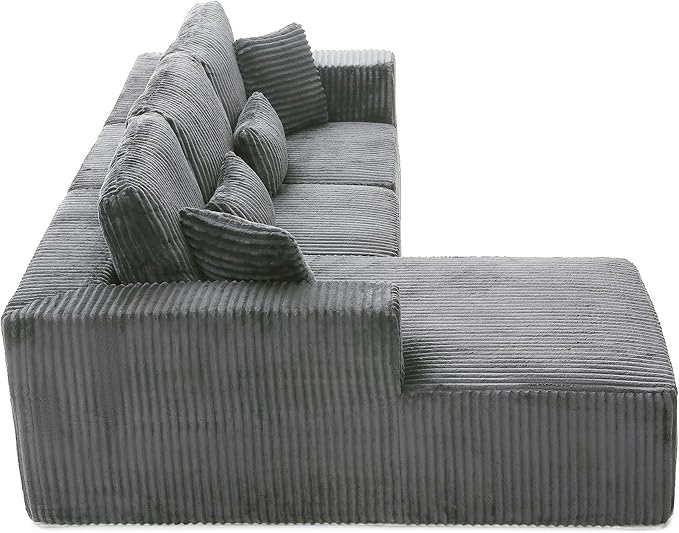 HYJT-H&K Modular Sectional Sofa Cloud Sectional Couch, 107" Comfy Fluffy L Shaped Dark Grey Couches for Living Room, Deep Seat Memory Foam Plush Corduroy Boneless Couch Sectionals Left Facing Chaise