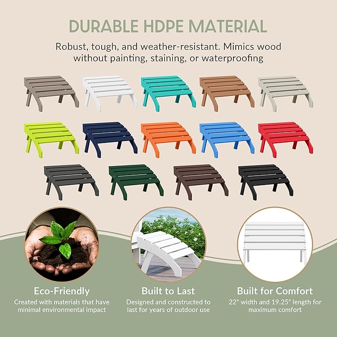 WestinTrends Dylan Outdoor Patio HDPE Adirondack Ottoman Footrest, White