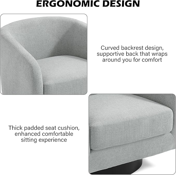 Swivel Barrel Accent Chair, Modern Round Chenille Fabric Arm Chair for Living Room, Bedroom, Comfy Club Reading Chairs for Adults(Chenille Fabric, Light Grey, Set of 2