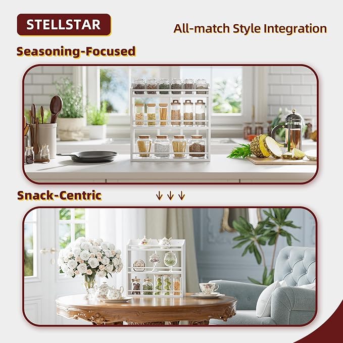 Spice Rack Wall Mounted, Freestanding Spice Organizer for Countertop, Bamboo Spice Storage Holder, for Kitchen Cupboard, Pantry, Bathroom (White)