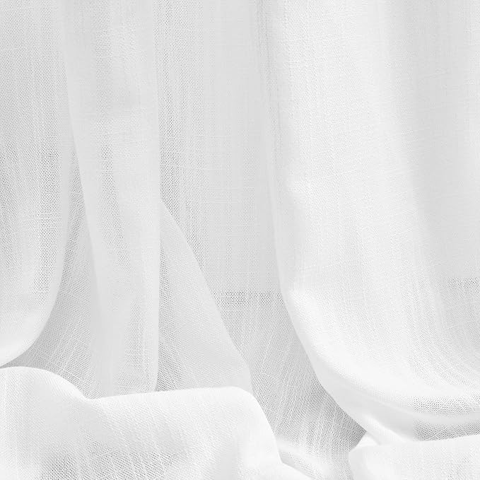 MYSKY HOME Short Curtains for Bedroom Small Windows, Light Filtering Sheer Drapes Boho Decor Country Style Kitchen Bathroom Panels Set, Light Filtering Privacy Blind, 50x54, White, 2 Pieces