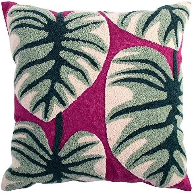 MOCOFO Canvas Embroidered Throw Pillow Cover with Flower Spring Embroidery Craft Modern Simple Sofa Office Pillow Pillow Case (Flower, 18x18’’)