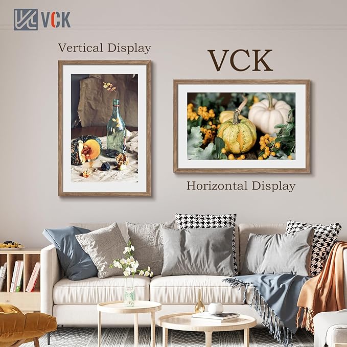 VCK 24x36 Poster Frame 3 Pack - Brown Walnut, Natural Textured Solid Wood Picture Frame, Wall Mounting Hanging