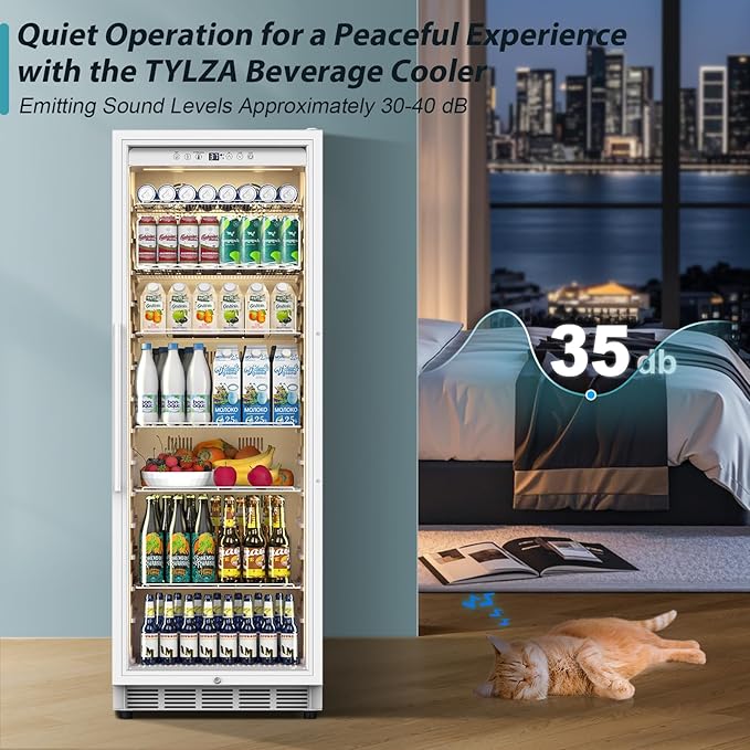 Tylza 13.8 Cu Ft Commercial Refrigerator with Glass Door Display Beverage Fridge, Upright Beverage Cooler Merchandiser, Low Noise, Fast Cooling, White