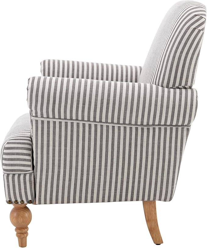 chairus Linen Accent Chair for Living Room Upholstered Mid Century Modern Single Sofa Chair with Solid Wood Legs Comfy Reading Chair Armchair for Bedroom/Office Room/Recption/Lounge, Black Stripe