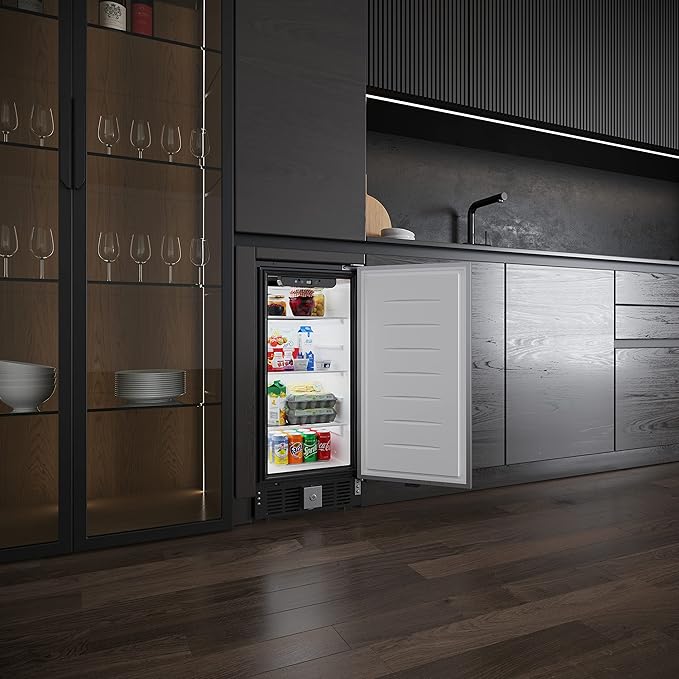 KoolMore 15” Inch 3 Cu. Ft. Built-In Mini Fridge for Food and Beverages with 3 Glass Shelves, Stainless Steel Door, LED Light for Home, Office, Garage, or Dorm Room Use (KM-BIR3C-SS)