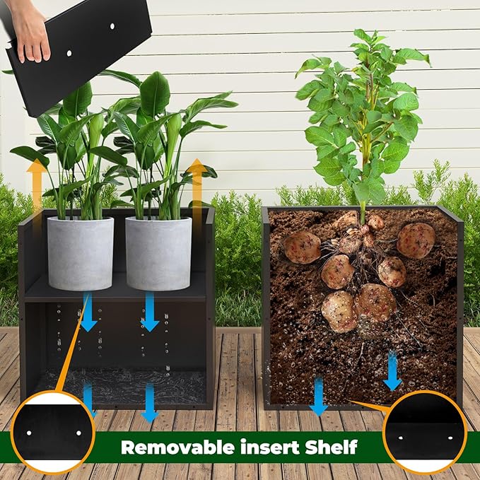 Galvanized Steel Metallic Heavy Planter for Outdoor Plants Metal Outdoor Planter Spliced Flower Box with Partitions for Outside,Indoor,Garden (Black, 30 * 12 * 24)